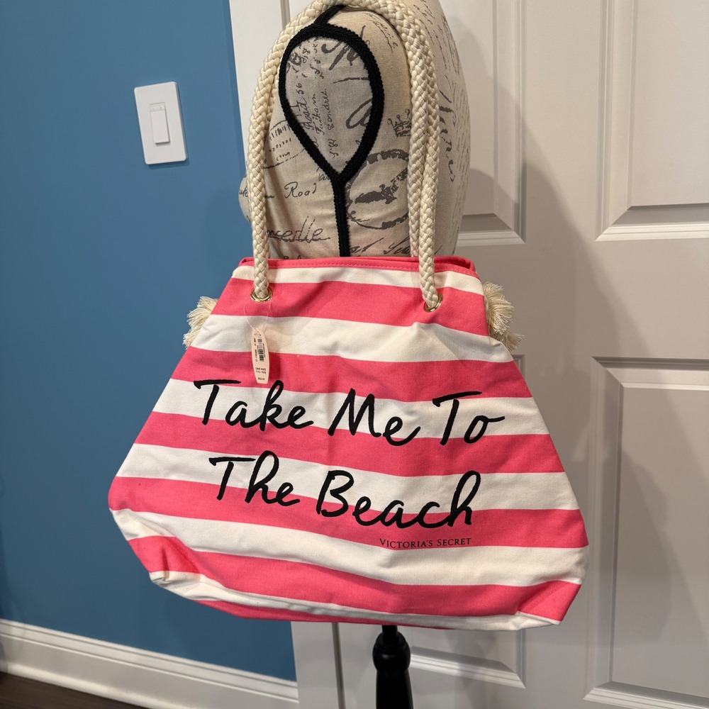 Victorias Secret‎ Take Me To The Beach Striped Rope Handle Tote Bag NEW
